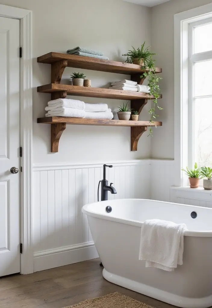 25 Stunning Bathroom Makeovers Under $300 (Get Inspired by #12!) - 4. DIY Open Shelving for Storage