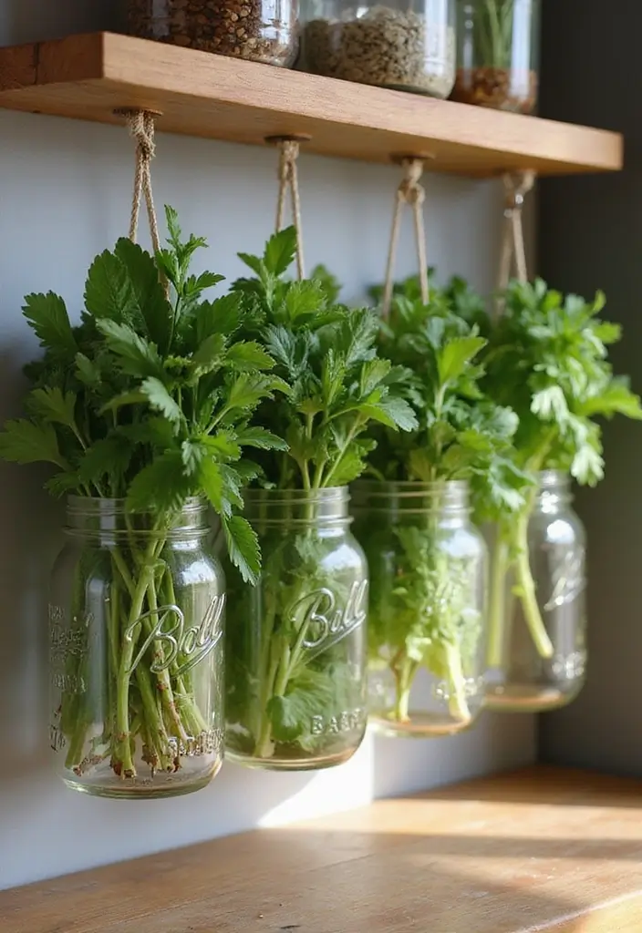 5 Mind-Blowing Herb Drying Rack Ideas That Will Transform Your Kitchen! - 2. Hanging Mason Jar Rack