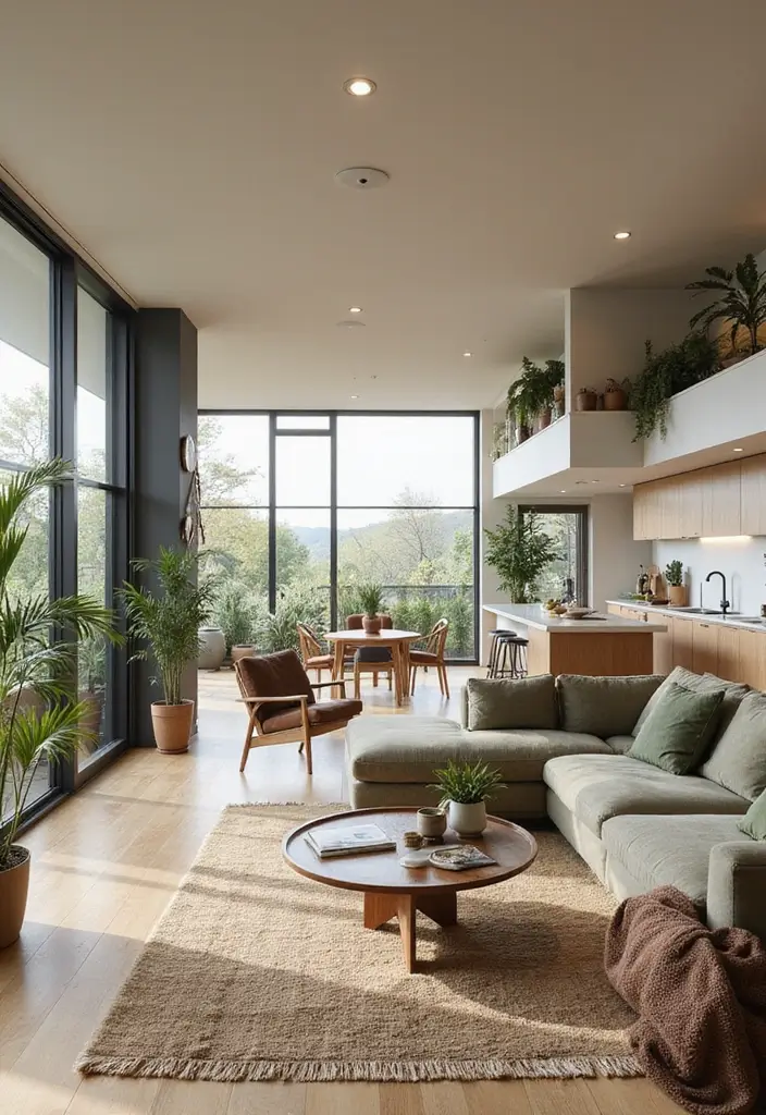 14 Incredible Open Floor Plan Living Room & Kitchen Layouts That Maximize Space (You Won't Believe #5!) - 12. Sustainable Living Space