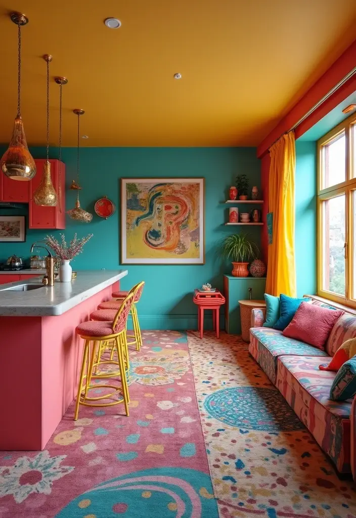 14 Incredible Open Floor Plan Living Room & Kitchen Layouts That Maximize Space (You Won't Believe #5!) - 14. Colorful and Playful Designs