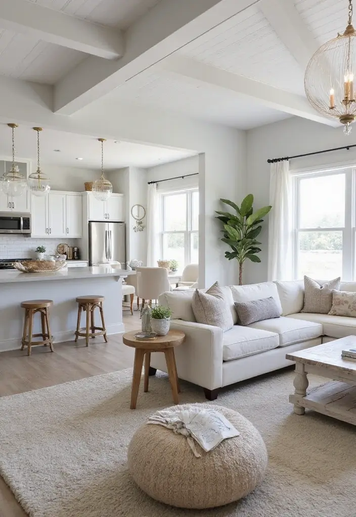 14 Incredible Open Floor Plan Living Room & Kitchen Layouts That Maximize Space (You Won't Believe #5!) - 5. Fresh Coastal Retreat
