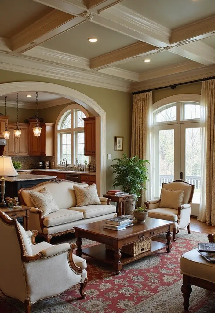 14 Incredible Open Floor Plan Living Room & Kitchen Layouts That Maximize Space (You Won't Believe #5!) - 6. Elegant Traditional Charm