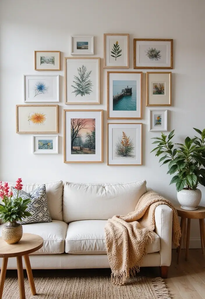 15 Jaw-Dropping Gallery Wall Ideas for Your Living Room Wall Art - 11. Personal Art Showcase