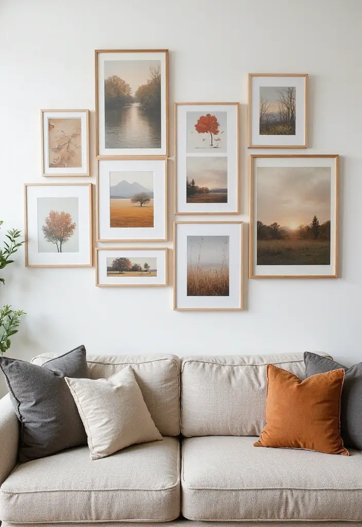 15 Jaw-Dropping Gallery Wall Ideas for Your Living Room Wall Art - 12. Seasonal Gallery Wall