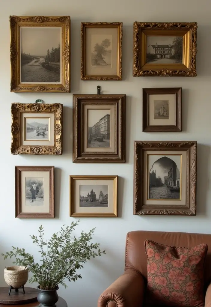 15 Jaw-Dropping Gallery Wall Ideas for Your Living Room Wall Art - 3. Vintage Charm