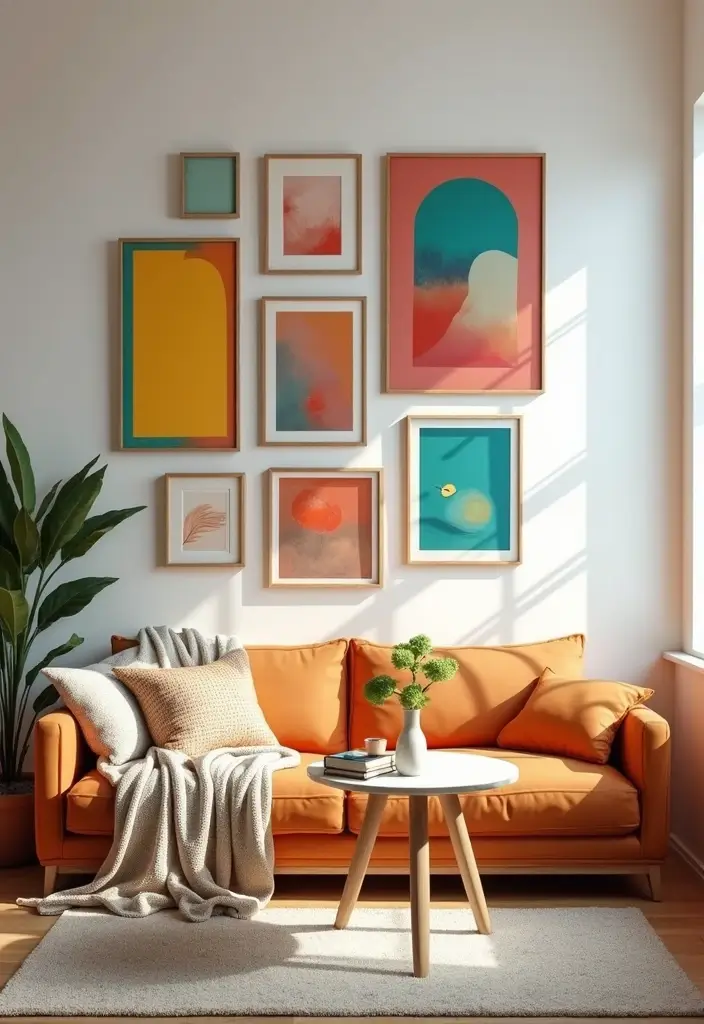 15 Jaw-Dropping Gallery Wall Ideas for Your Living Room Wall Art - 5. Color Pop Focus