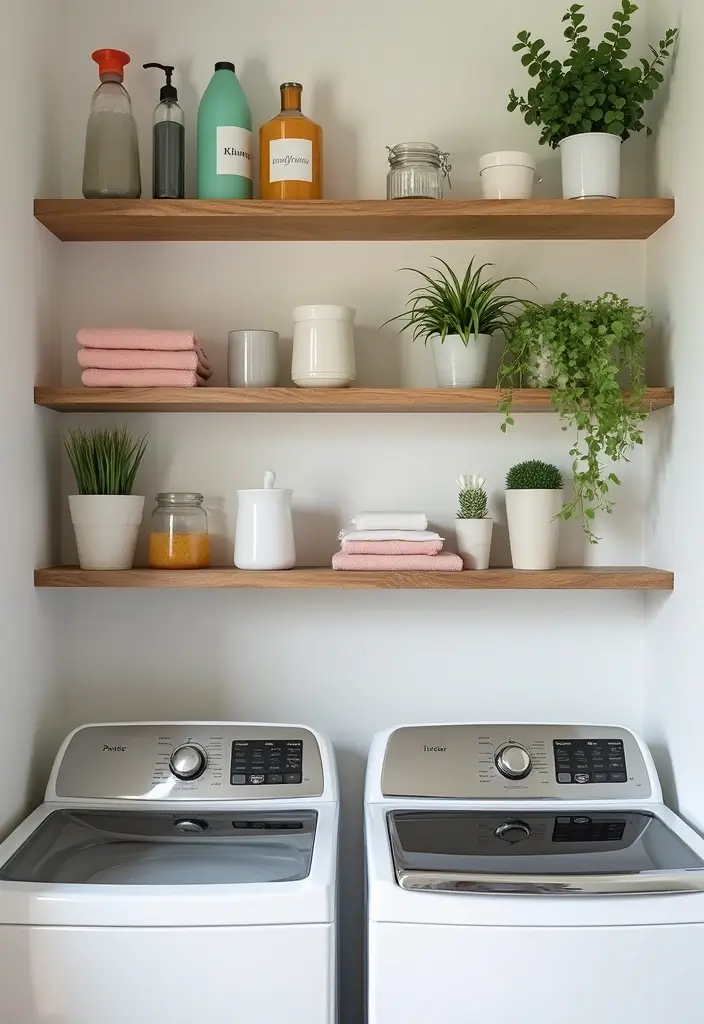 10 Space-Saving Laundry Room Decor Ideas That'll Make a Tiny Room Feel Huge! - 1. Floating Shelves for Vertical Storage