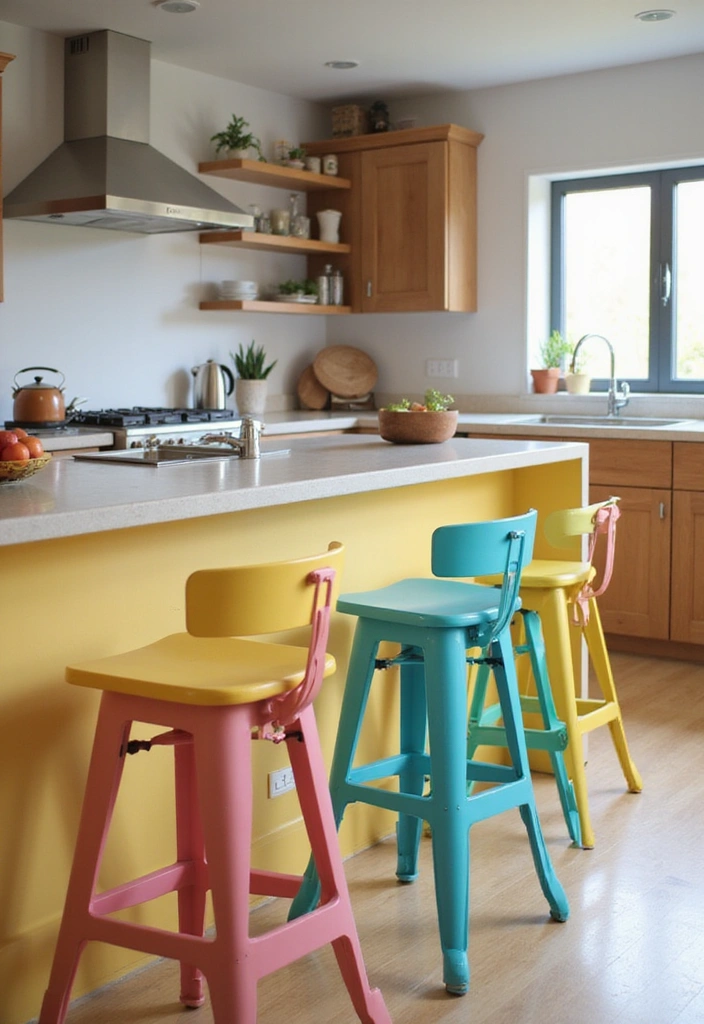15 Colorful Kitchen Accents That Will Instantly Brighten Your Space! - 4. Whimsical Bar Stools