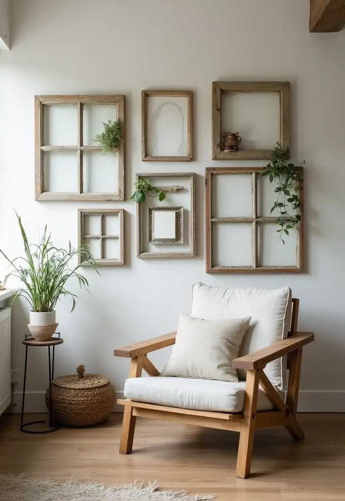 25 Boho Vintage Wall Hangings That Will Make Your Space Feel Like a Cozy Sanctuary! - 14. Upcycled Window Frames as Wall Decor