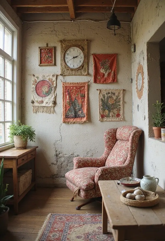 25 Boho Vintage Wall Hangings That Will Make Your Space Feel Like a Cozy Sanctuary! - 17. Reclaimed Fabric Wall Art