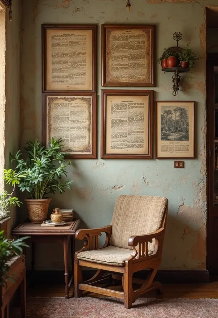 25 Boho Vintage Wall Hangings That Will Make Your Space Feel Like a Cozy Sanctuary! - 23. Vintage Book Page Art