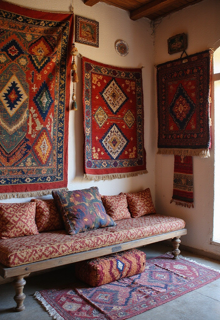 25 Boho Vintage Wall Hangings That Will Make Your Space Feel Like a Cozy Sanctuary! - 5. Ethnic Textiles: A Worldly Touch