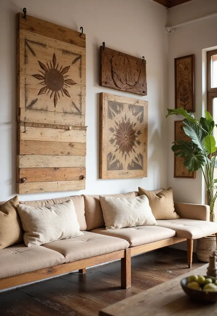 25 Boho Vintage Wall Hangings That Will Make Your Space Feel Like a Cozy Sanctuary! - 7. Rustic Wood Hangings for a Natural Vibe