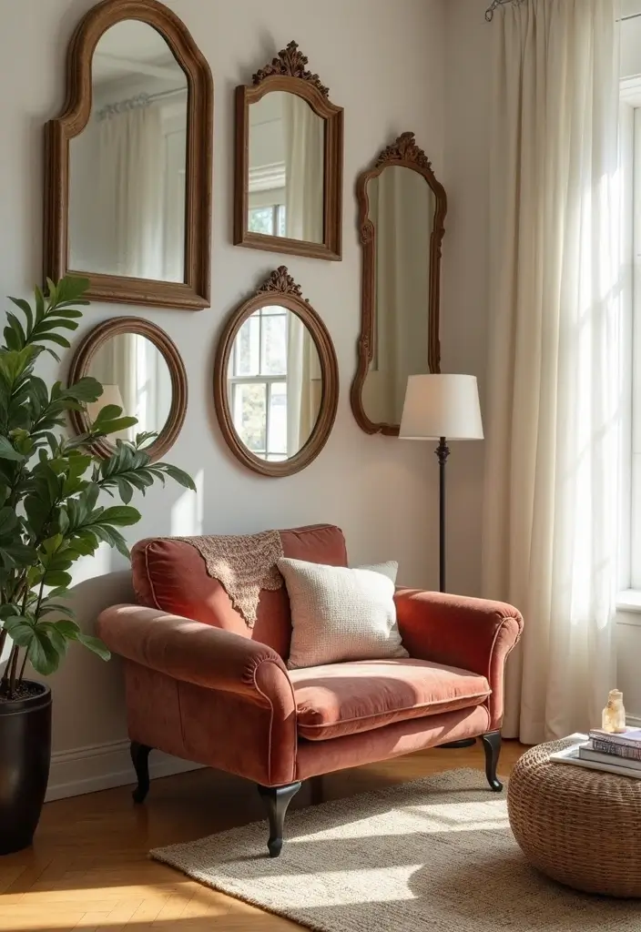 25 Boho Vintage Wall Hangings That Will Make Your Space Feel Like a Cozy Sanctuary! - 9. Vintage Mirrors as Art