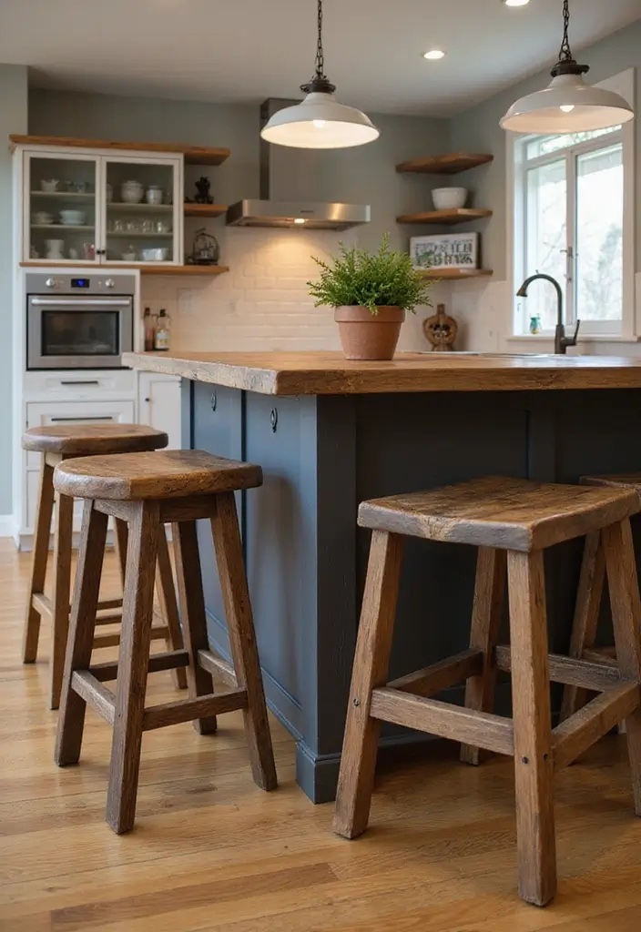 25 Stunning Rustic Kitchen Decor Ideas That'll Make You Want to Cook All Day! - 12. Unique Bar Stools