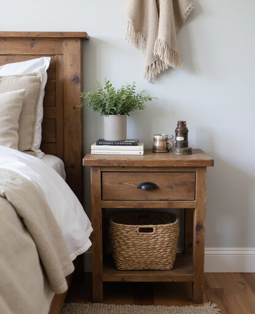 5 Best Bedside Tables Under $150 - Functional and Chic Solutions in 2025 - 4. The Rustic Farmhouse Look