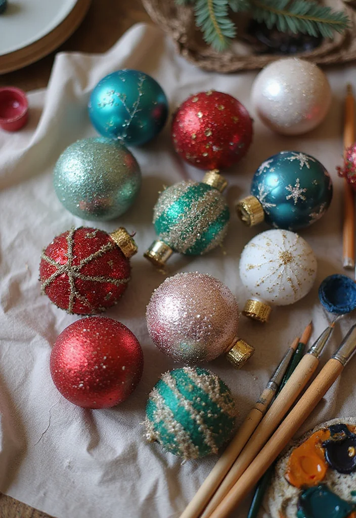 10 DIY Christmas Decorations That Make Perfect Gifts (Even Your Cat Can Help with #3!) - 1. Hand-Painted Christmas Ornaments