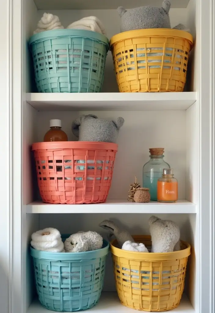 21 Bathroom Storage Hacks That'll Transform Your Tiny Space into a Dream Oasis! - 16. Use Color-Coded Baskets 1