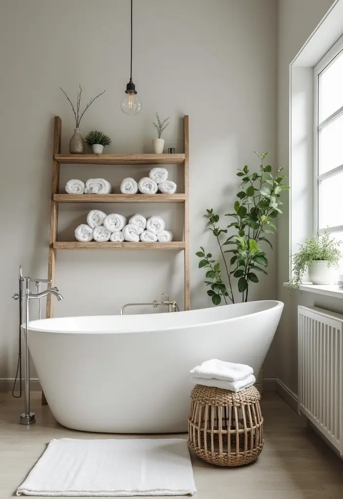 21 Bathroom Storage Hacks That'll Transform Your Tiny Space into a Dream Oasis! - 6. Ladder Shelves 1