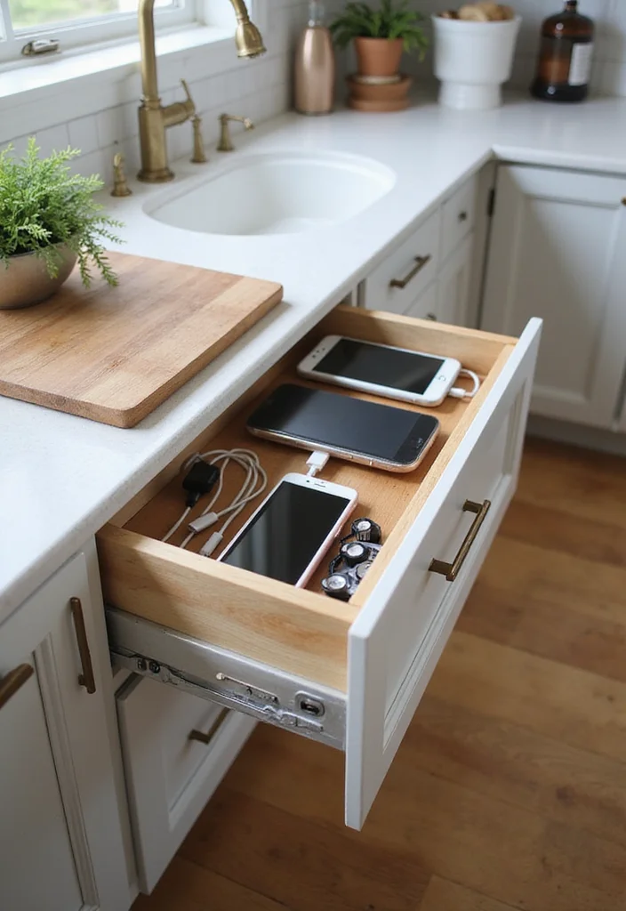 22 Space-Saving Kitchen Organization Hacks (Your Friends Will Ask for #10!) - 18. Drawer with Built-In Charging Station