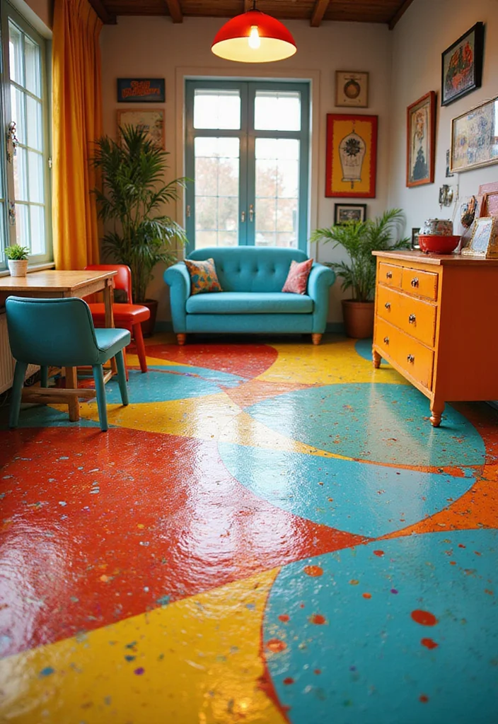 10 Stunning 3D Epoxy Floor Designs That Will Transform Your Home! - 9. Retro Pop 1
