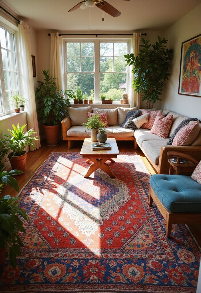 12 Bohemian Summer Room Ideas That'll Brighten Your Spirit (You Won't Believe #6!) - 10. Statement Rugs 1