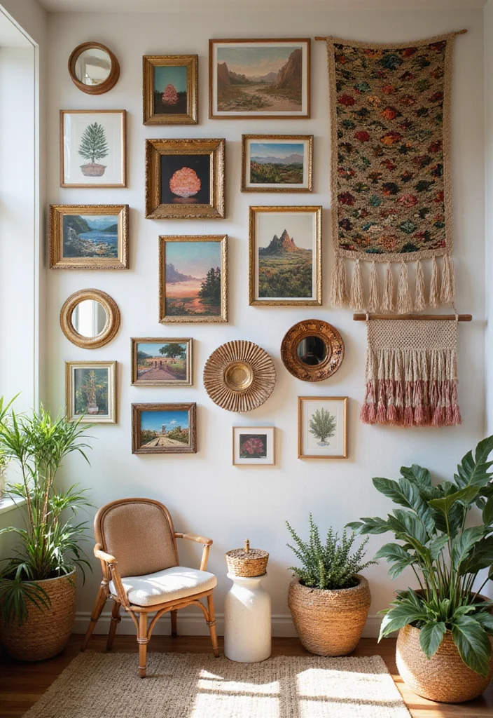 12 Bohemian Summer Room Ideas That'll Brighten Your Spirit (You Won't Believe #6!) - 3. Eclectic Wall Art 1