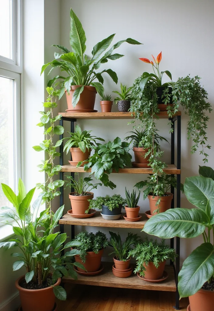 12 Stunning Room with Plants Ideas That’ll Transform Your Space Forever! - 2. Layering Plants for Depth and Texture 1