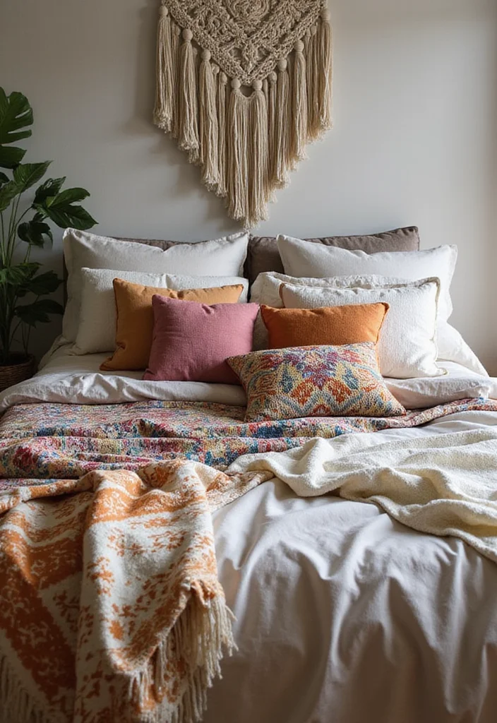 18 Stunning Bohemian Bedroom Inspirations That Will Transform Your Space! - 3. Layered Bedding for Comfort 1