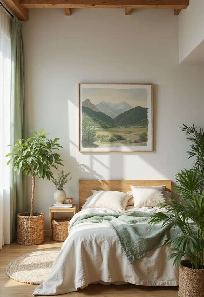 18 Tranquil Bedroom Makeover Ideas That'll Make You Want to Stay in Bed Forever (Check Out #12!) - 18. Mindful Design with Nature-Inspired Elements 1