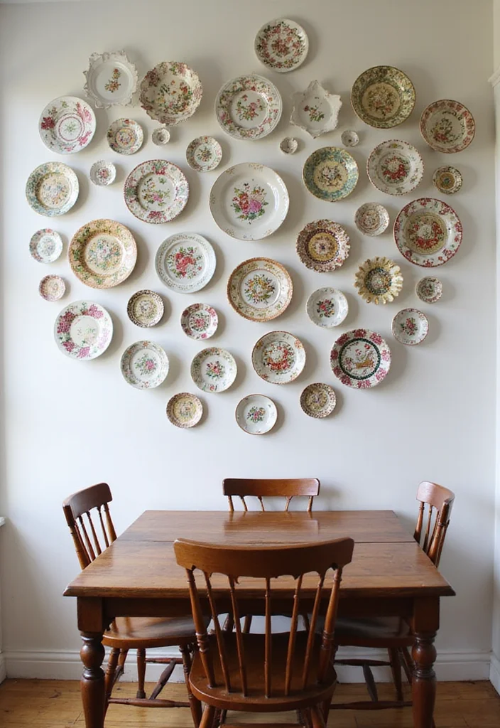 25 Vintage Wall Decor Ideas That Will Transform Your Space Into a Retro Wonderland! - 16. Vintage Porcelain Plates 1
