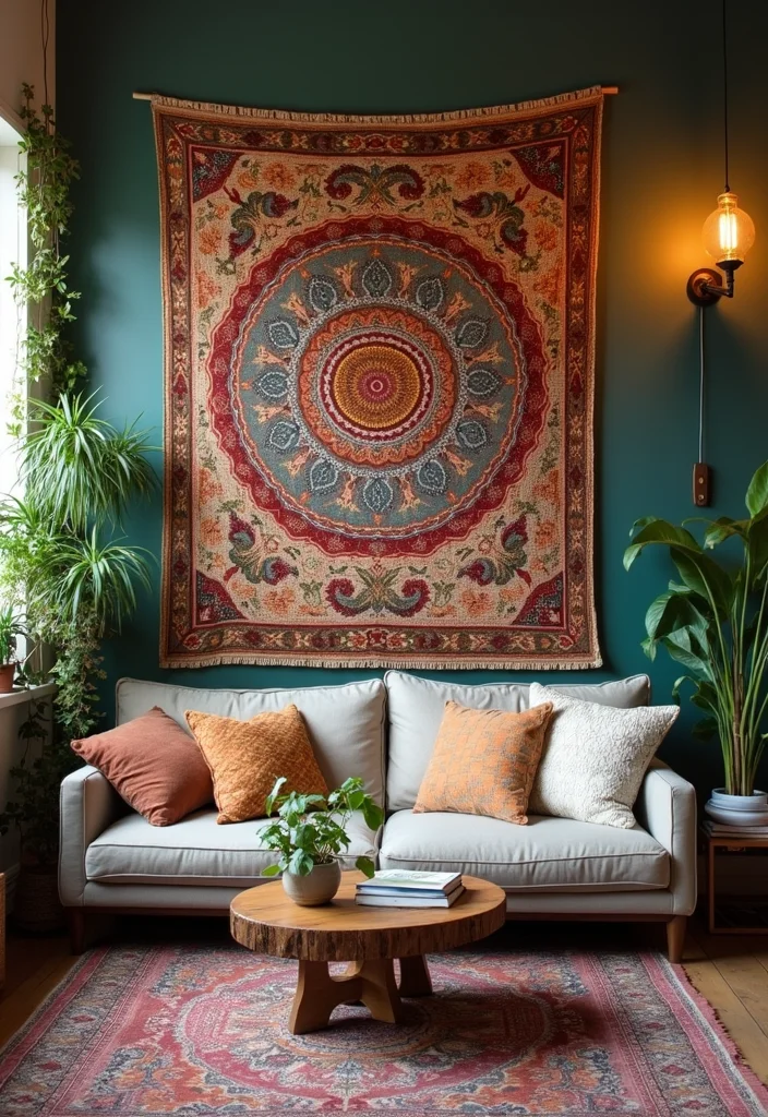 25 Vintage Wall Decor Ideas That Will Transform Your Space Into a Retro Wonderland! - 20. Vintage Fabric Wall Hangings 1