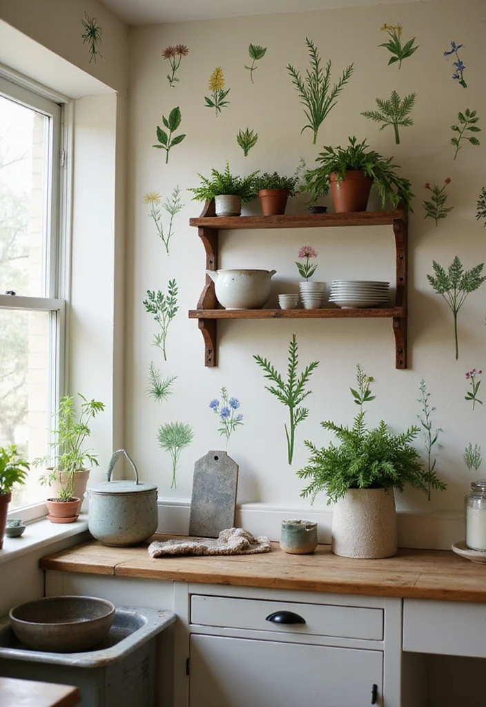 25 Vintage Wall Decor Ideas That Will Transform Your Space Into a Retro Wonderland! - 25. Vintage Botanical Wall Decals 1