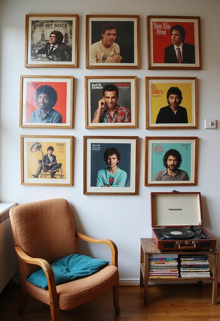 25 Vintage Wall Decor Ideas That Will Transform Your Space Into a Retro Wonderland! - 6. Vintage Album Art 1