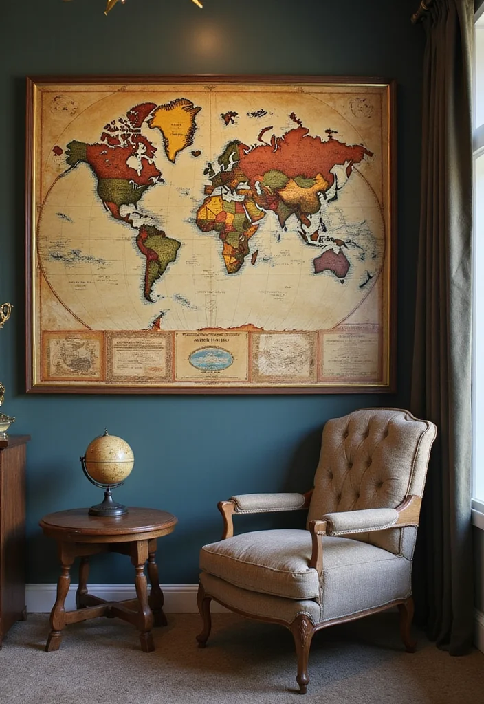 25 Vintage Wall Decor Ideas That Will Transform Your Space Into a Retro Wonderland! - 8. Vintage Maps as Decor 1