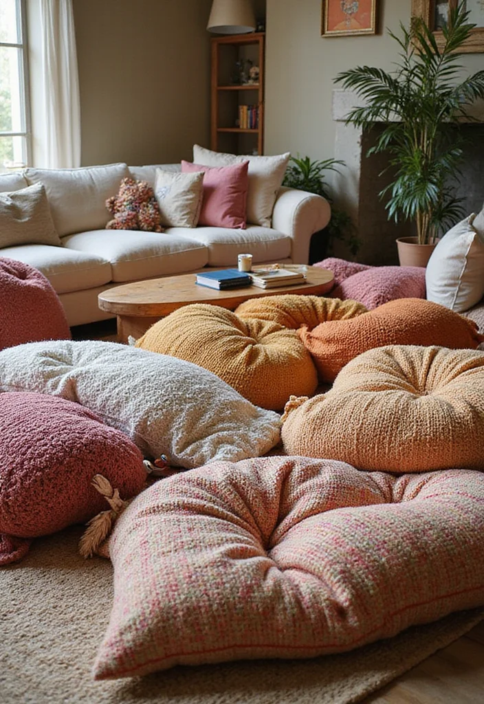 20 Living Room Ideas That'll Make You Want to Curl Up and Never Leave! (#7 Is a Game Changer!) - 13. Cozy Floor Cushions 1
