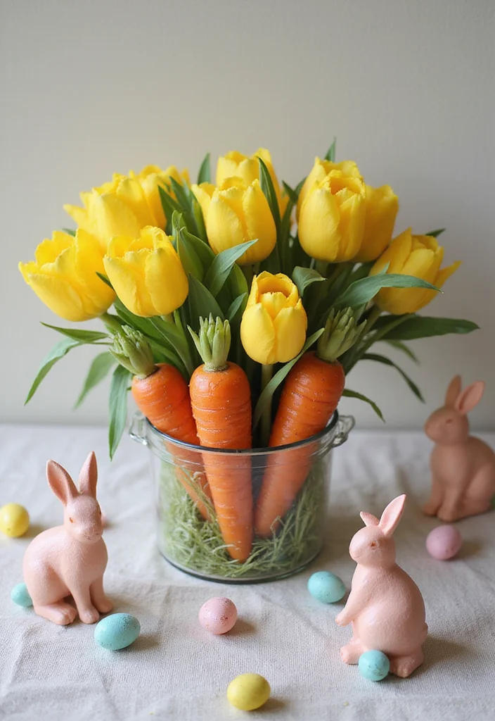10 Stunning Easter Floral Arrangements That Will Wow Your Guests! - 8. Charming Carrot and Tulip Combo 1