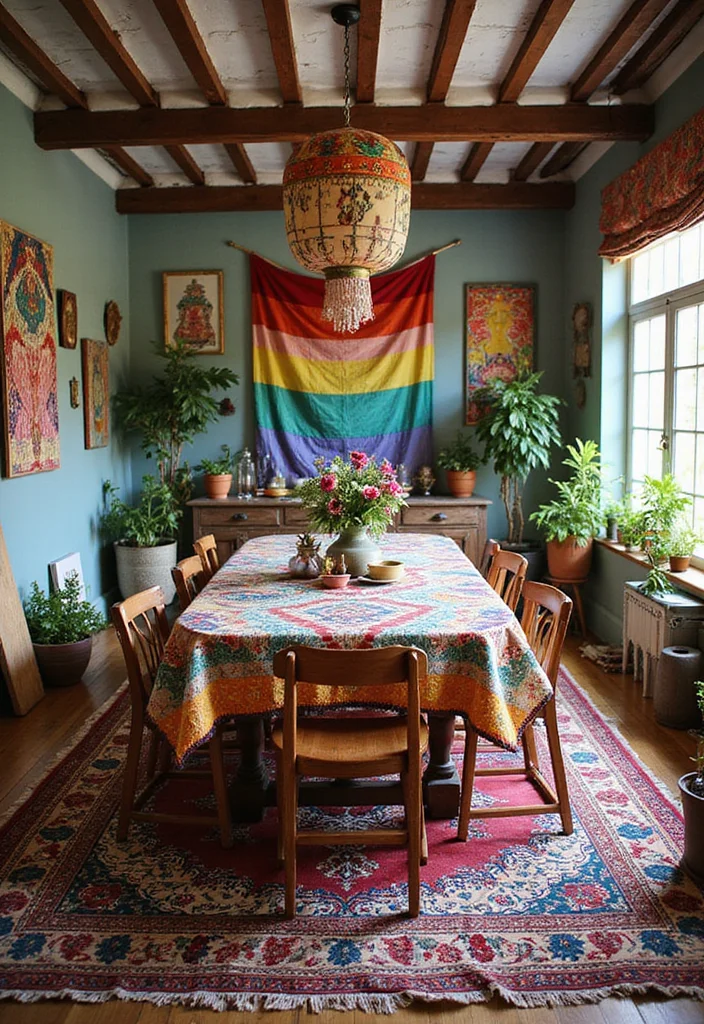 12 Stunning Dining Room Decor Ideas That'll Impress Your Guests (Wait Until You See #5!) - 9. Bohemian Bliss: Free-Spirited Vibes 1