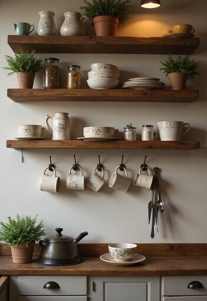 21 Open Kitchen Shelf Designs That Are Both Stylish and Practical (Don’t Miss #7!) - 14. Open Shelves with Hooks 1