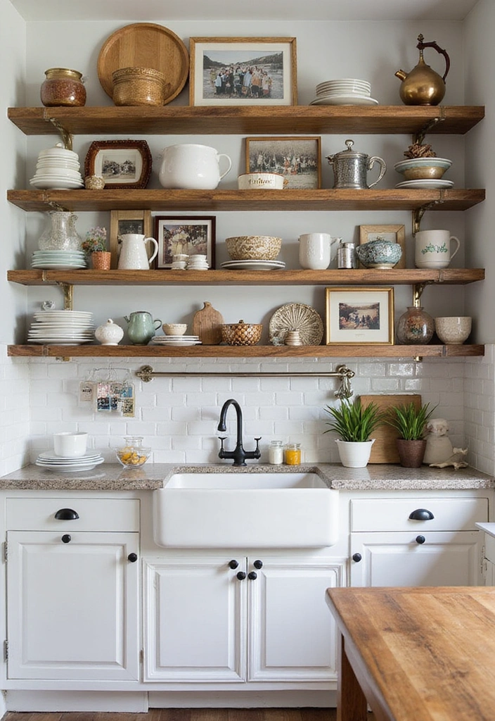 21 Open Kitchen Shelf Designs That Are Both Stylish and Practical (Don’t Miss #7!) - 20. Open Shelves with Personal Touches 1