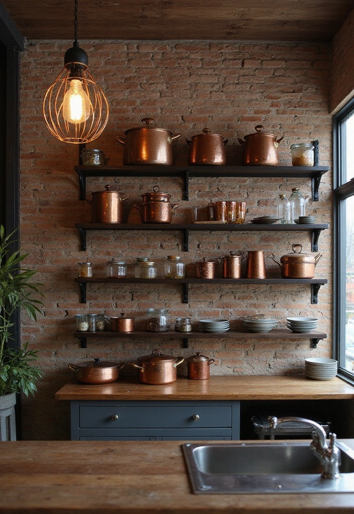 21 Open Kitchen Shelf Designs That Are Both Stylish and Practical (Don’t Miss #7!) - 3. Industrial Metal Shelves 1