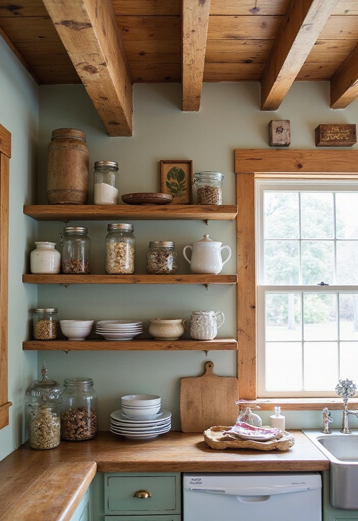 21 Open Kitchen Shelf Designs That Are Both Stylish and Practical (Don’t Miss #7!) - 6. Vintage Farmhouse Style 1