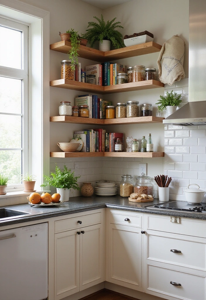 21 Open Kitchen Shelf Designs That Are Both Stylish and Practical (Don’t Miss #7!) - 9. Corner Shelves 1