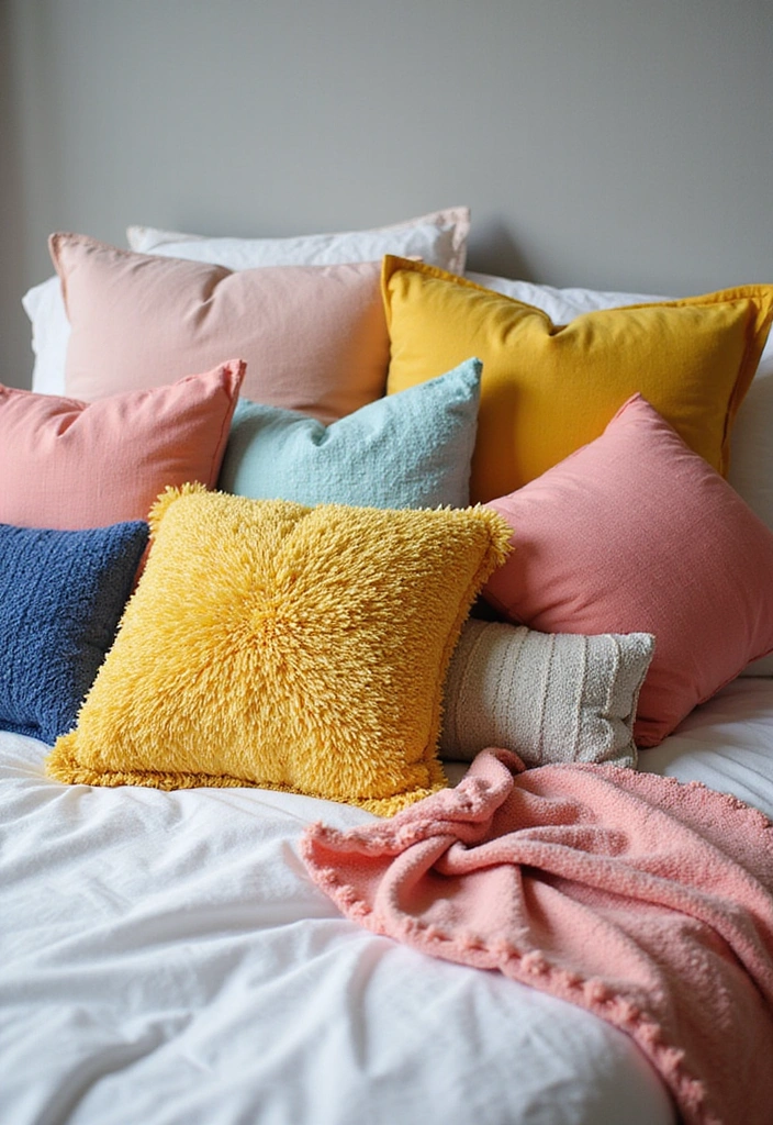 21 Stunning Bedroom Makeovers Under $100 (You Won't Believe #5!) - 20. Colorful Accent Pillows 1