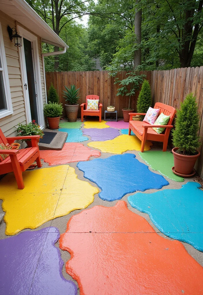 10 Stunning Stamped Concrete Patios That Will Transform Your Outdoor Living Space! - 8. Bright and Bold Colors for a Playful Vibe 1