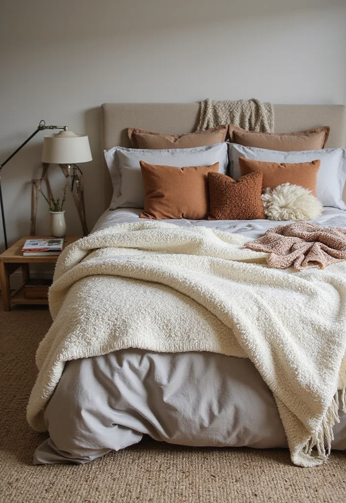 15 Earthy Cozy Bedroom Ideas That'll Make You Want to Snuggle Up Forever! - 4. Soft, Textured Bedding 1