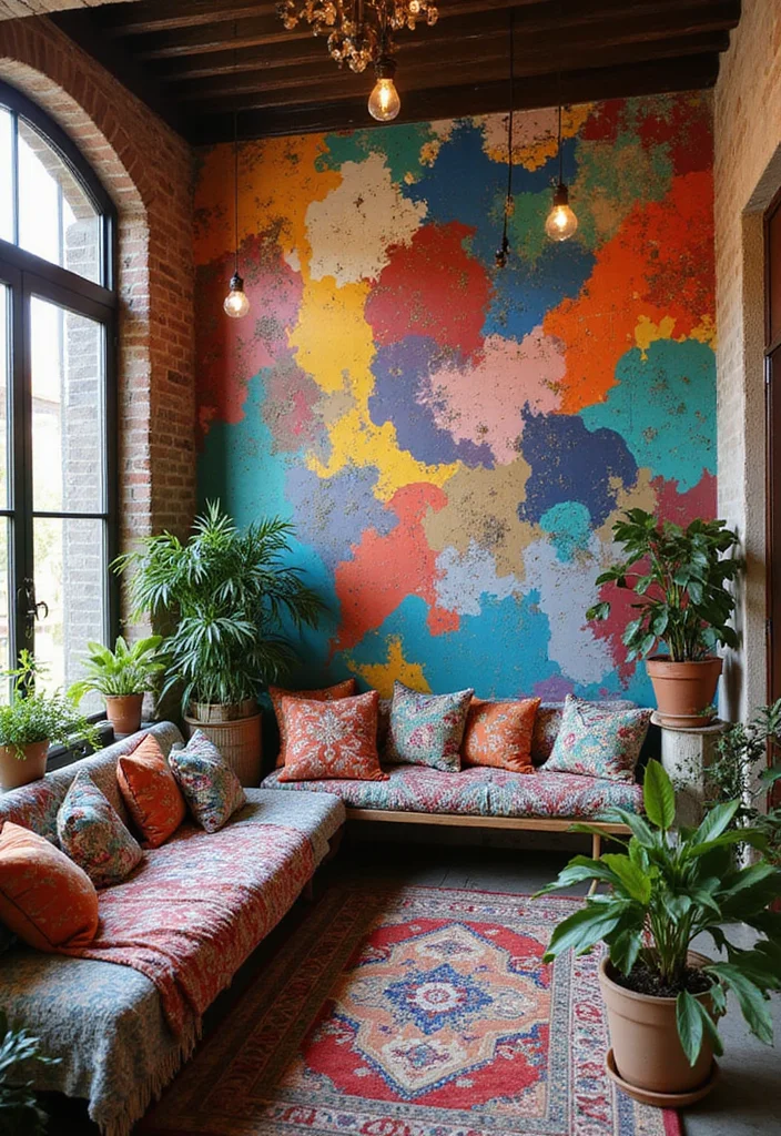 19 Colorful Bohemian Decor Aesthetics That Will Instantly Brighten Your Home! - 10. Artistic Murals 1