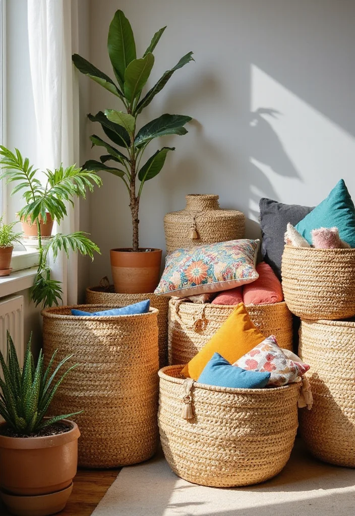 19 Colorful Bohemian Decor Aesthetics That Will Instantly Brighten Your Home! - 4. Woven Baskets Galore 1