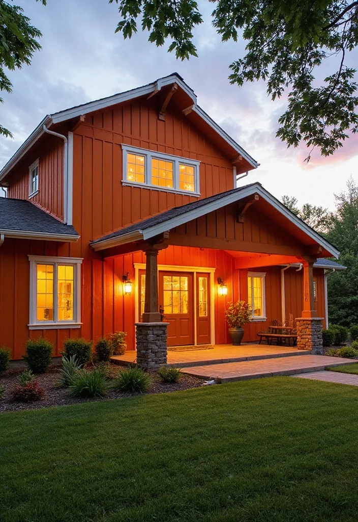 20 Barndominium Exterior Colors That Will Leave Your Neighbors in Awe! - 14. Sunset Orange 1