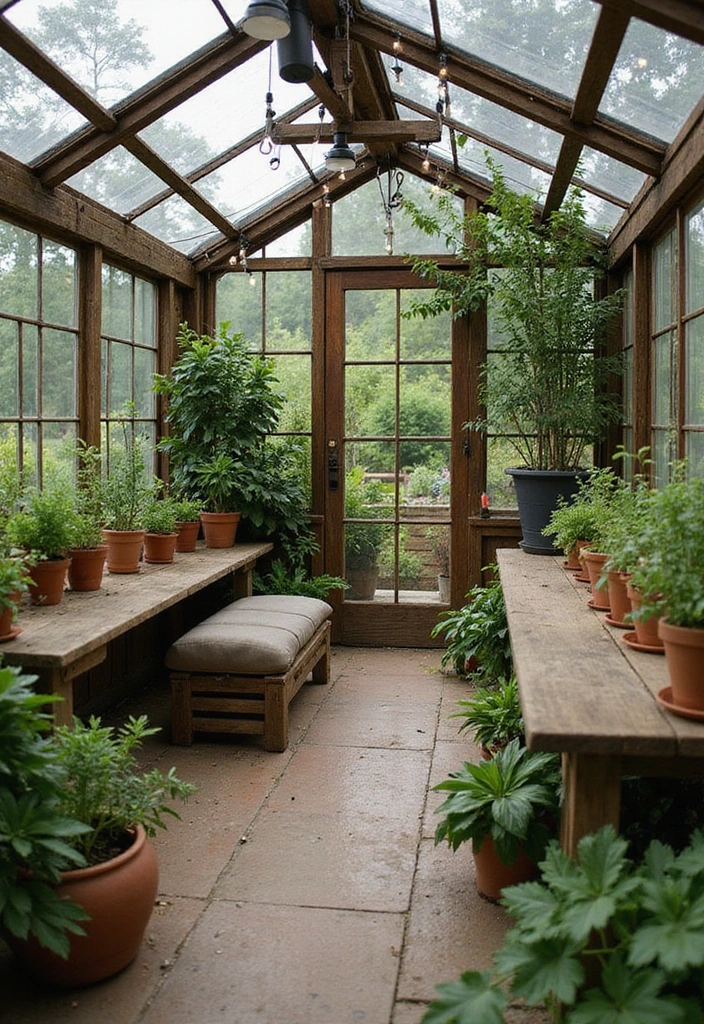 25 Cozy Rustic Outdoor Spaces That Will Make You Want to Live Outside! - 10. Rustic Greenhouse Oasis 1